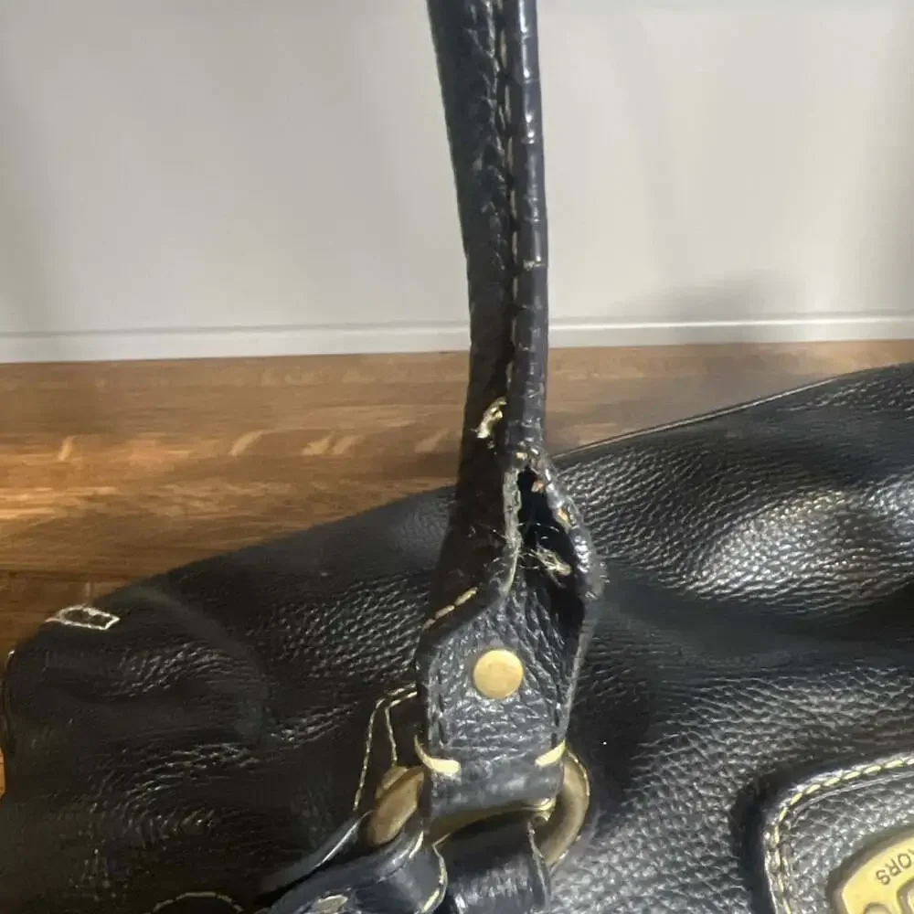 Michael Kors Black Pebbled Leather Shoulder Bag Brass Hardware Y2K Satchel